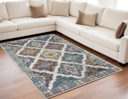 8' X 10' Blue Traditional Floral Motifs Area Rug