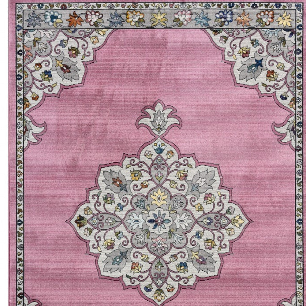 5' X 8' Pink Traditional Medallion Area Rug