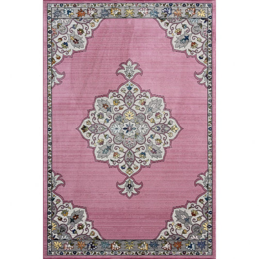 8' X 10' Pink Traditional Medallion Area Rug