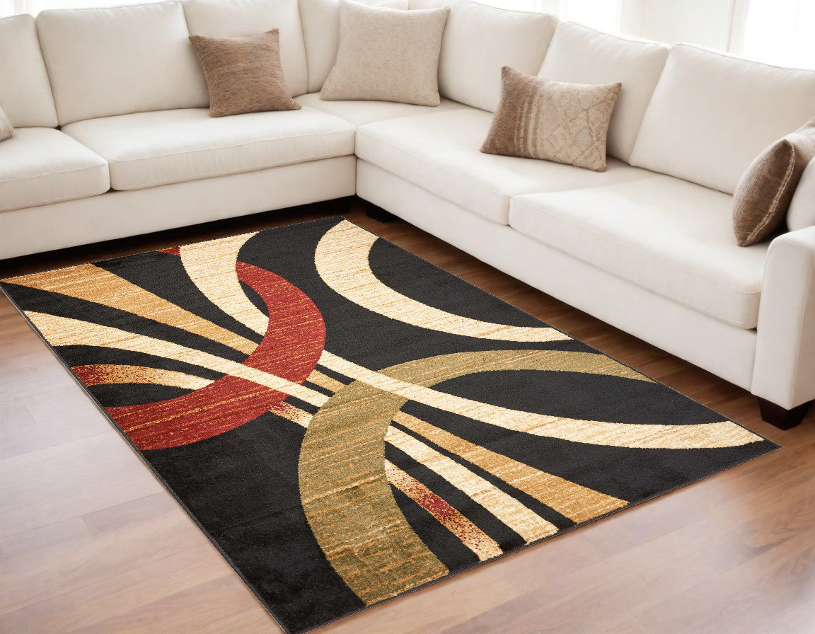 5' X 7' Black Abstract Geometric Area Rug