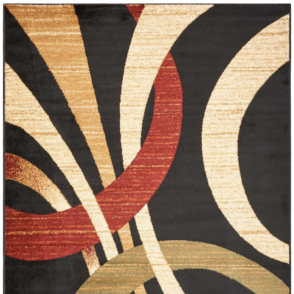 5' X 7' Black Abstract Geometric Area Rug