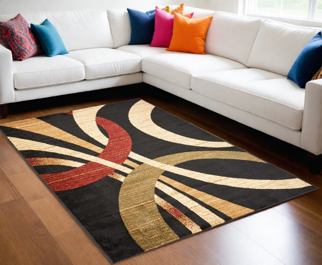 5' X 7' Black Abstract Geometric Area Rug