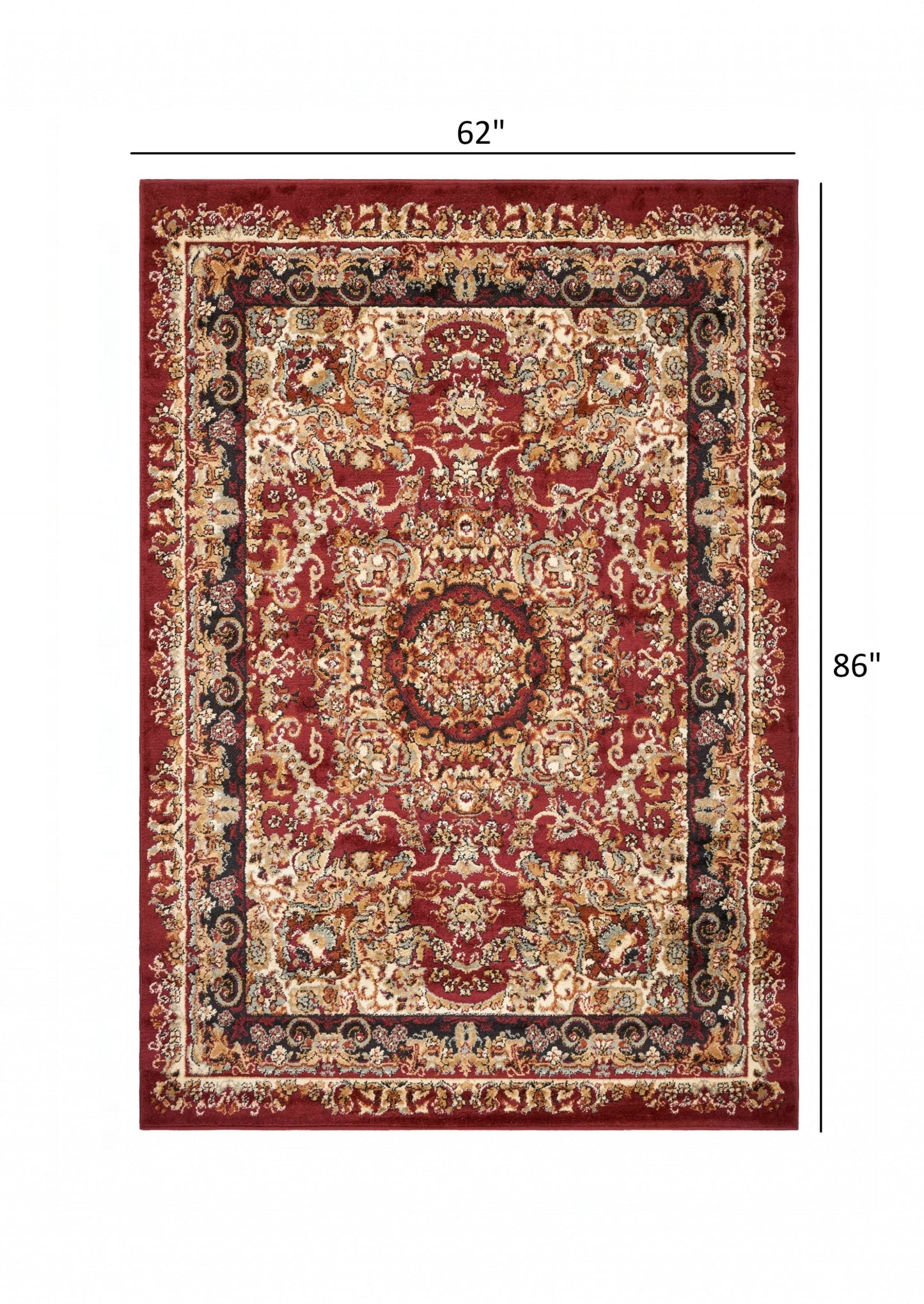 8' X 10' Red and Black Floral Medallion Area Rug