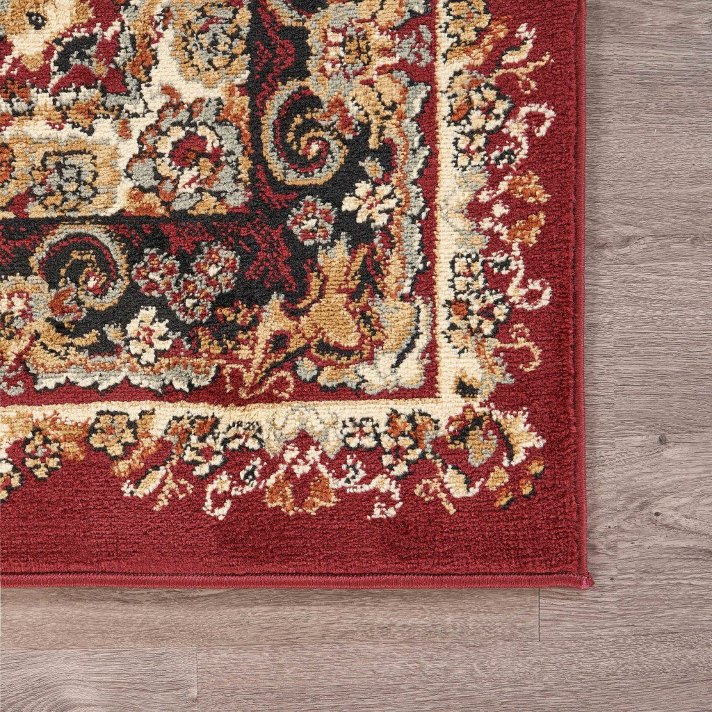 8' X 10' Red and Black Floral Medallion Area Rug