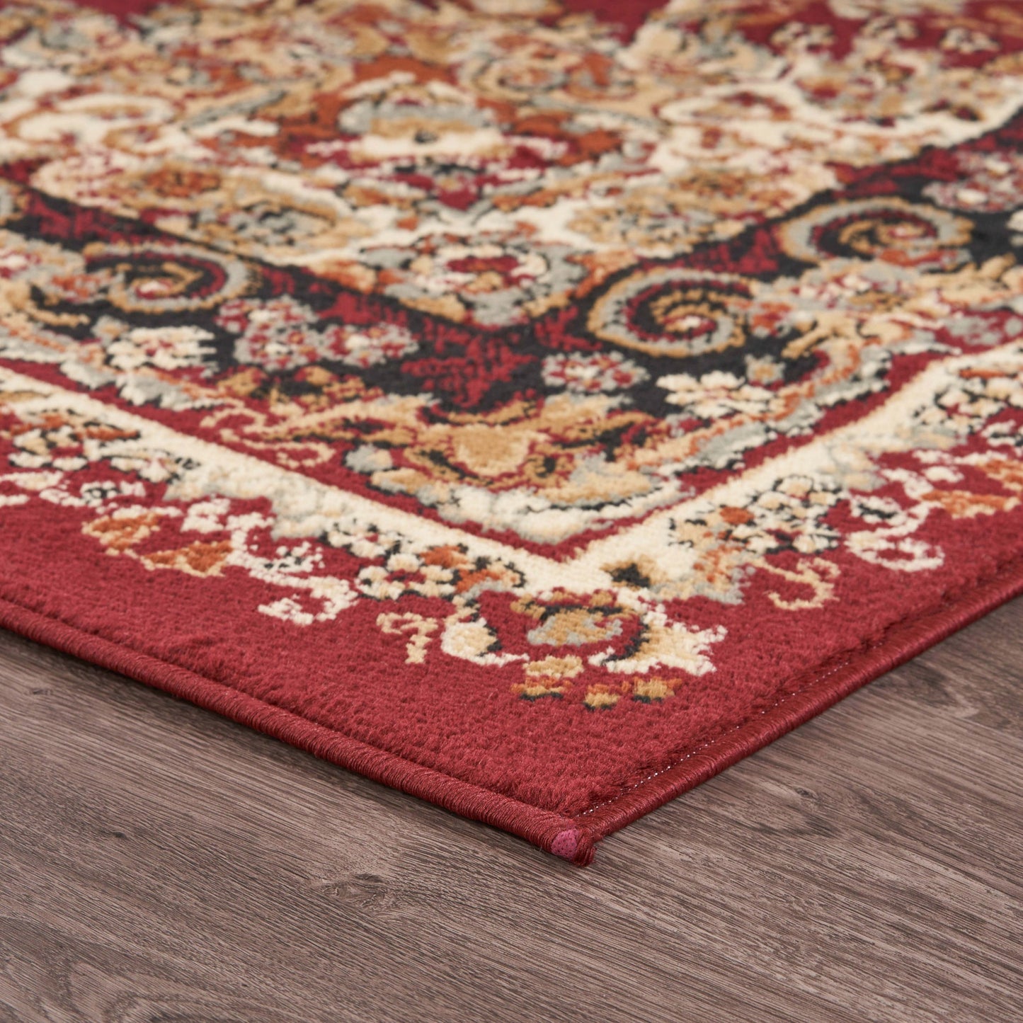 8' X 10' Red and Black Floral Medallion Area Rug