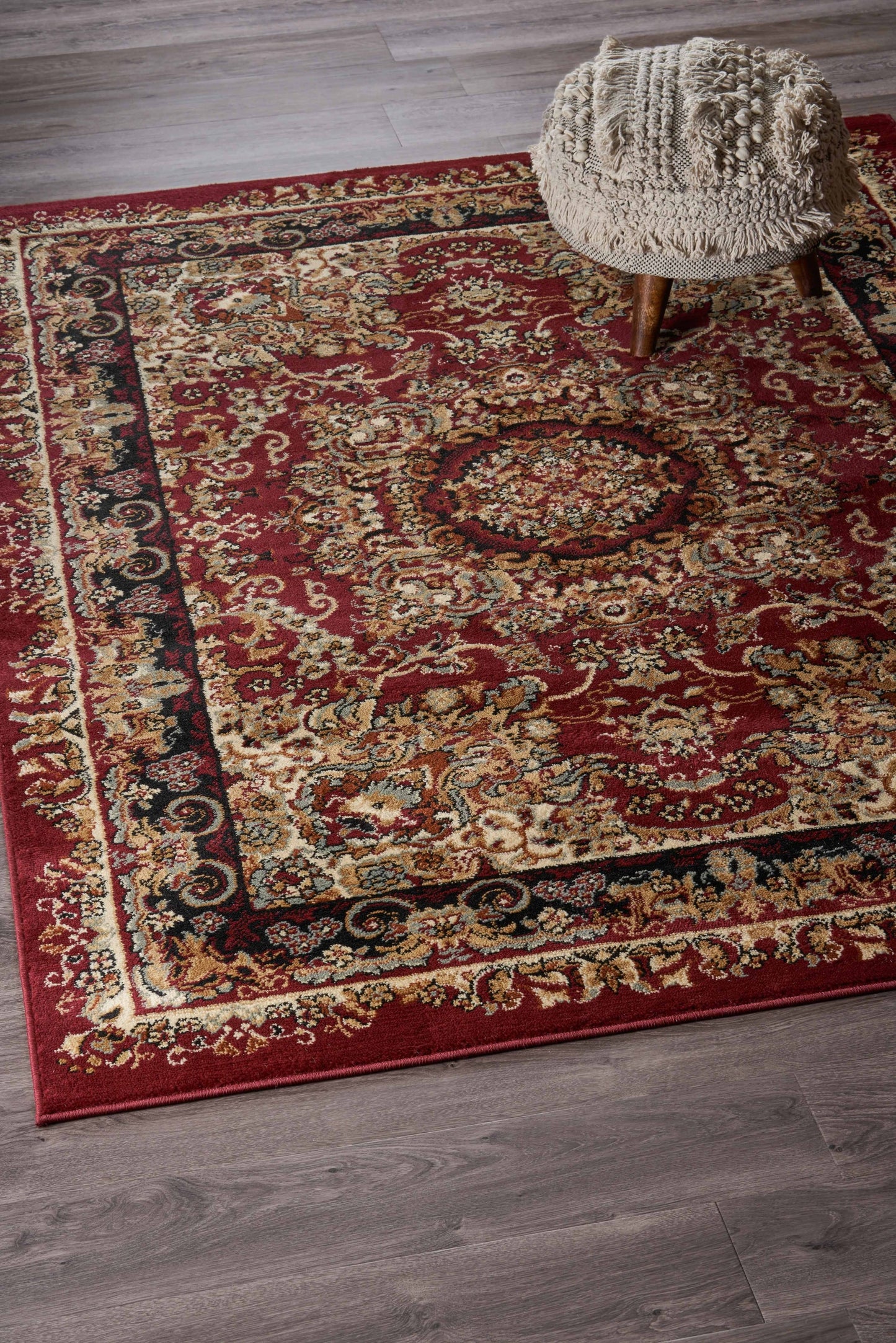 8' X 10' Red and Black Floral Medallion Area Rug