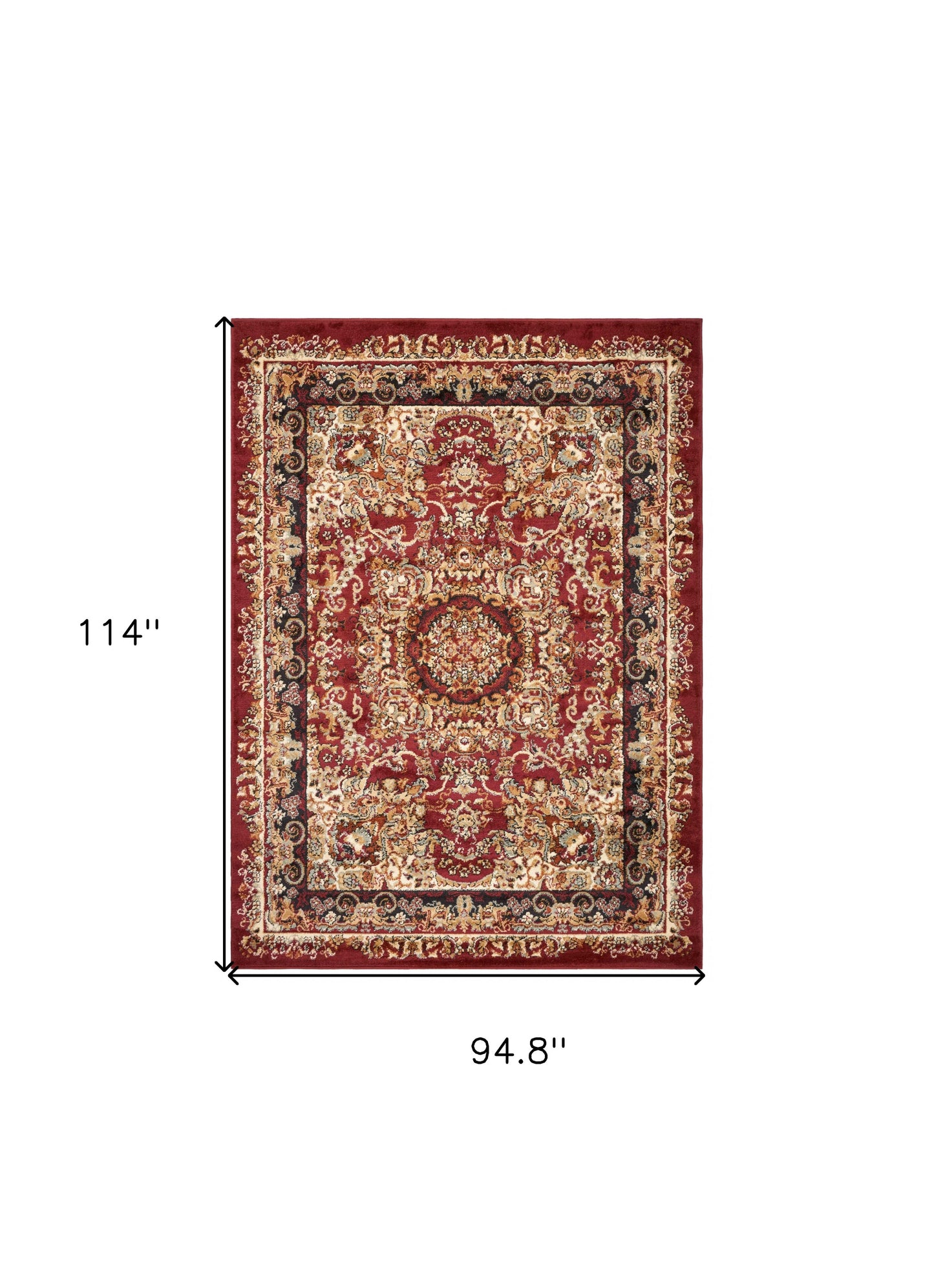 8' X 10' Red and Black Floral Medallion Area Rug