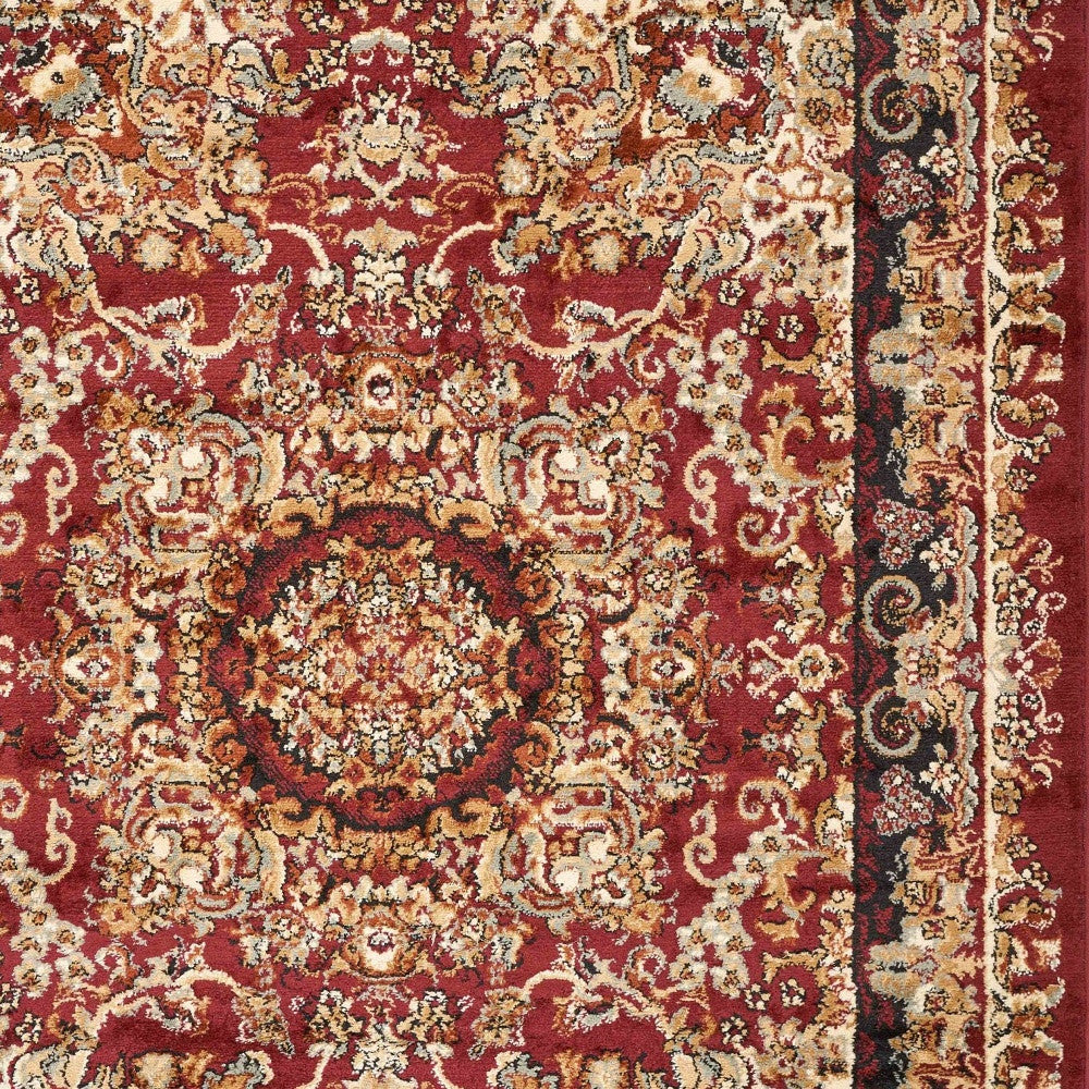 8' X 10' Red and Black Floral Medallion Area Rug