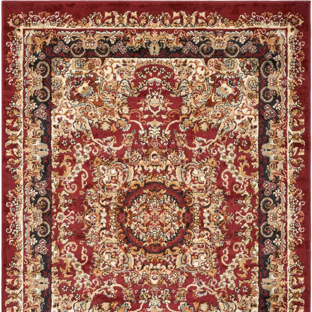 8' X 10' Red and Black Floral Medallion Area Rug