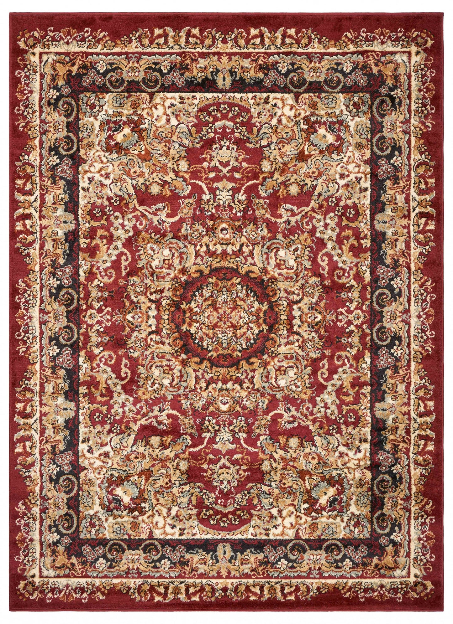 8' X 10' Red and Black Floral Medallion Area Rug