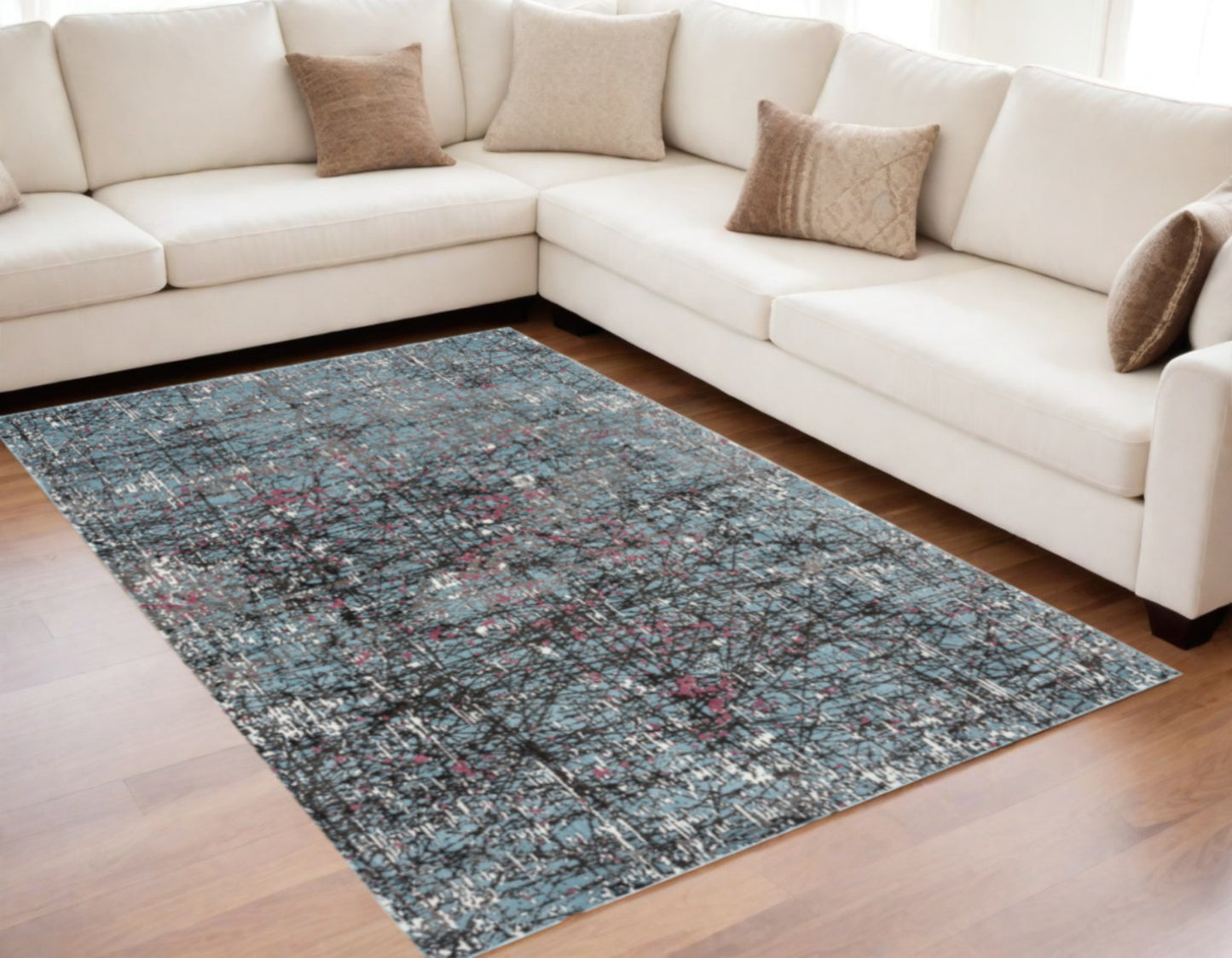 5' X 8' Blue Chaotic Strokes Area Rug