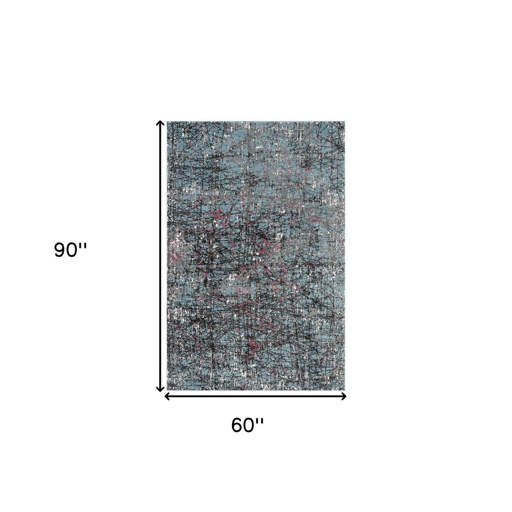 5' X 8' Blue Chaotic Strokes Area Rug