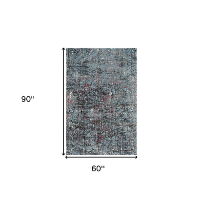 5' X 8' Blue Chaotic Strokes Area Rug
