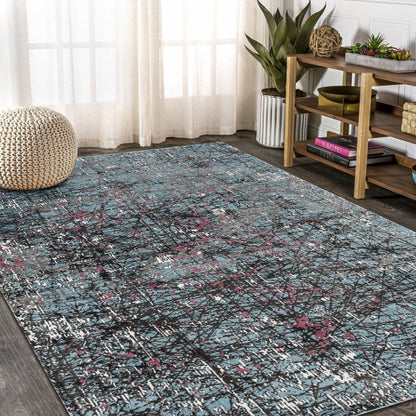 5' X 8' Blue Chaotic Strokes Area Rug