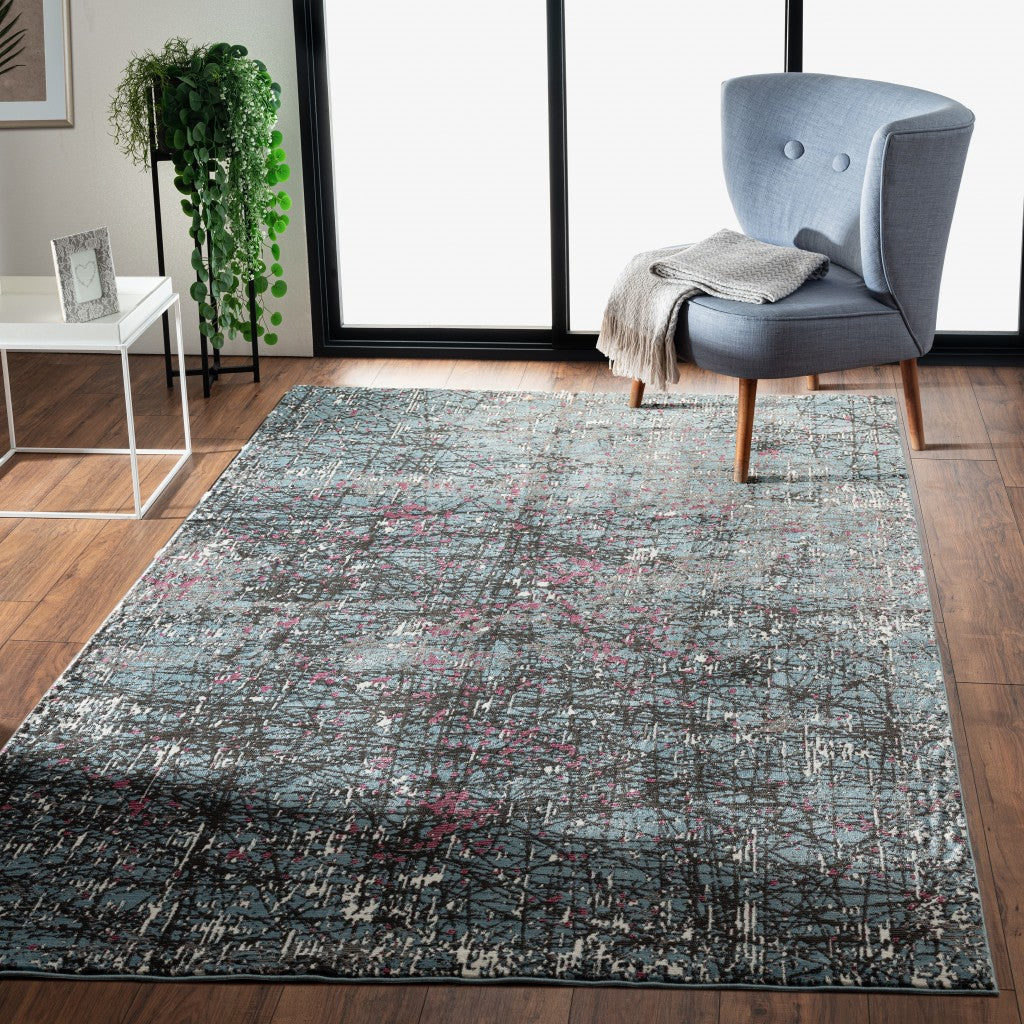 5' X 8' Blue Chaotic Strokes Area Rug