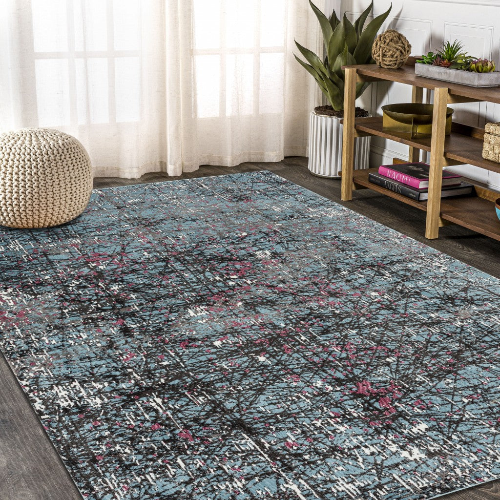 5' X 8' Blue Chaotic Strokes Area Rug