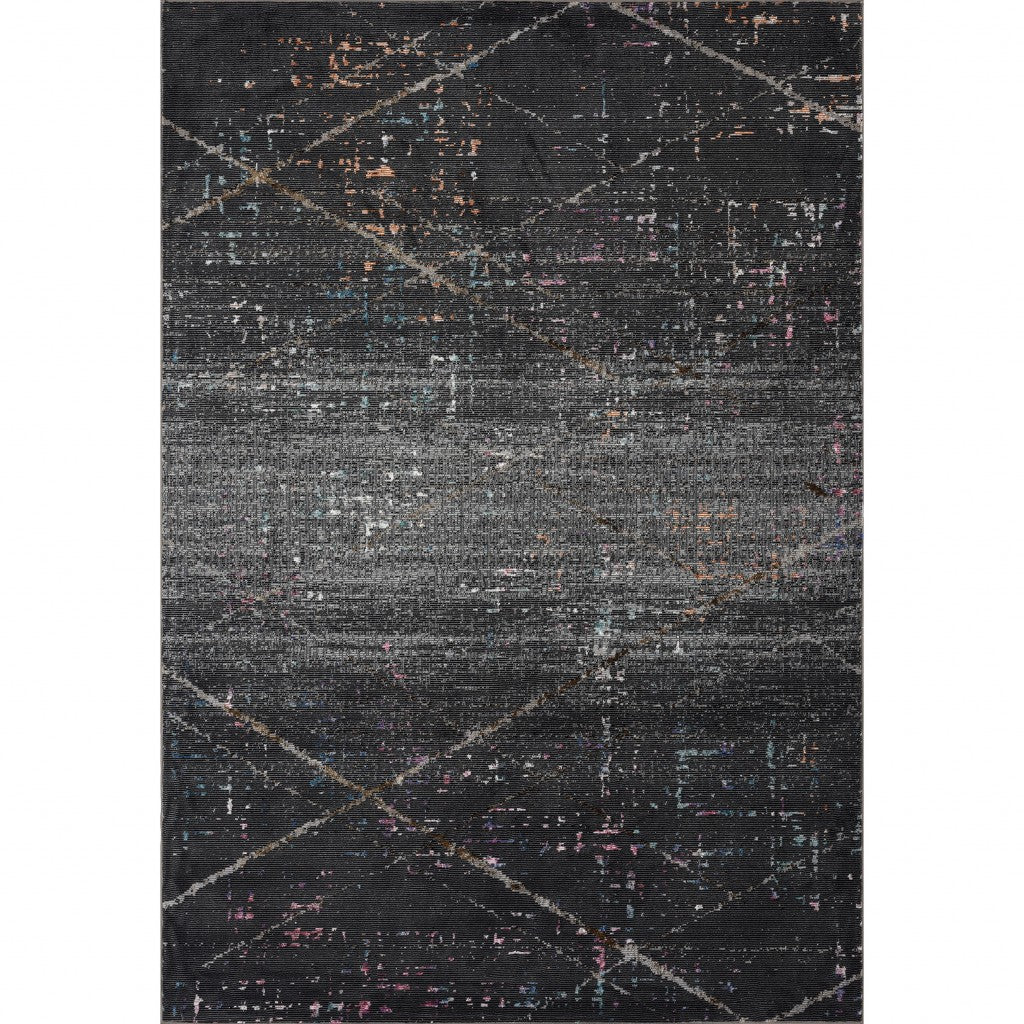 5' X 8' Distressed Black Abstract Area Rug