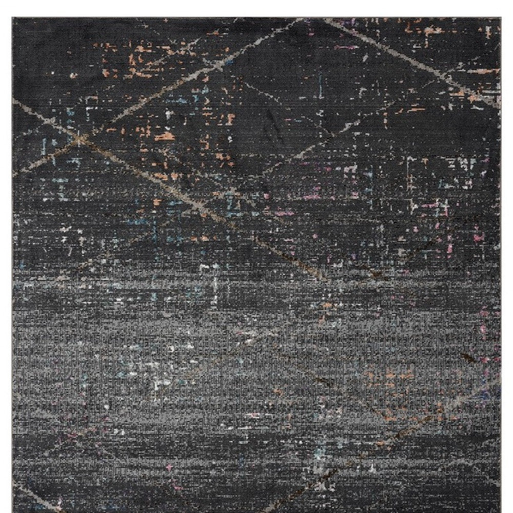 5' X 8' Distressed Black Abstract Area Rug