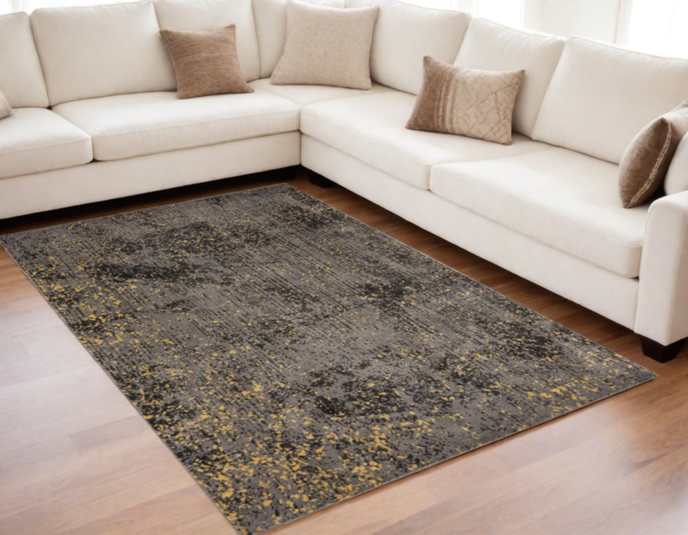 8' X 10' Gray and Yellow Abstract Sprinkle Area Rug