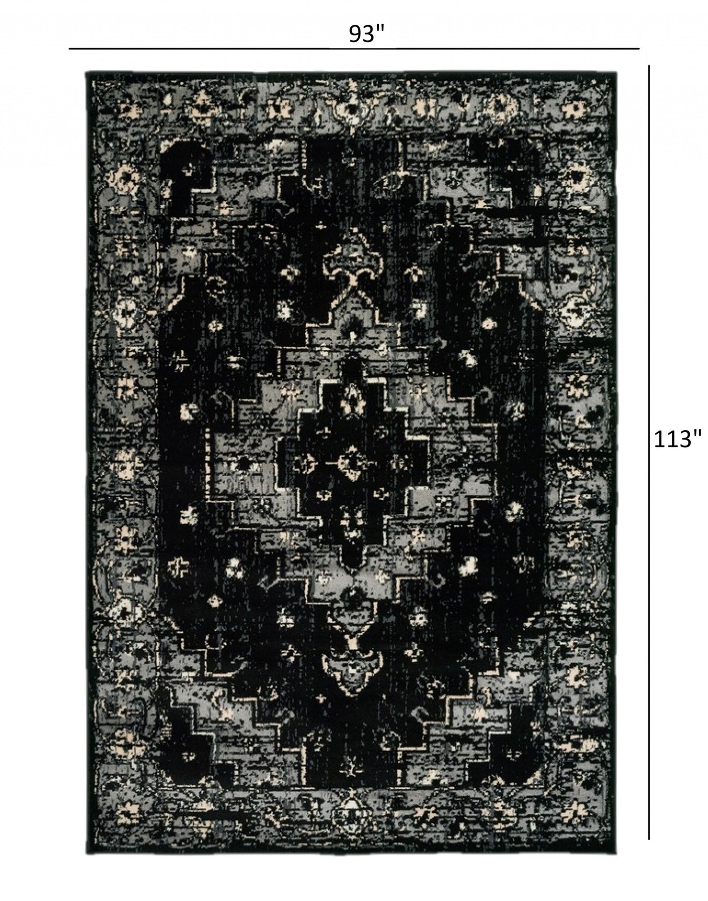 5’ x 7’ Black Medallion Oriental Area Rug