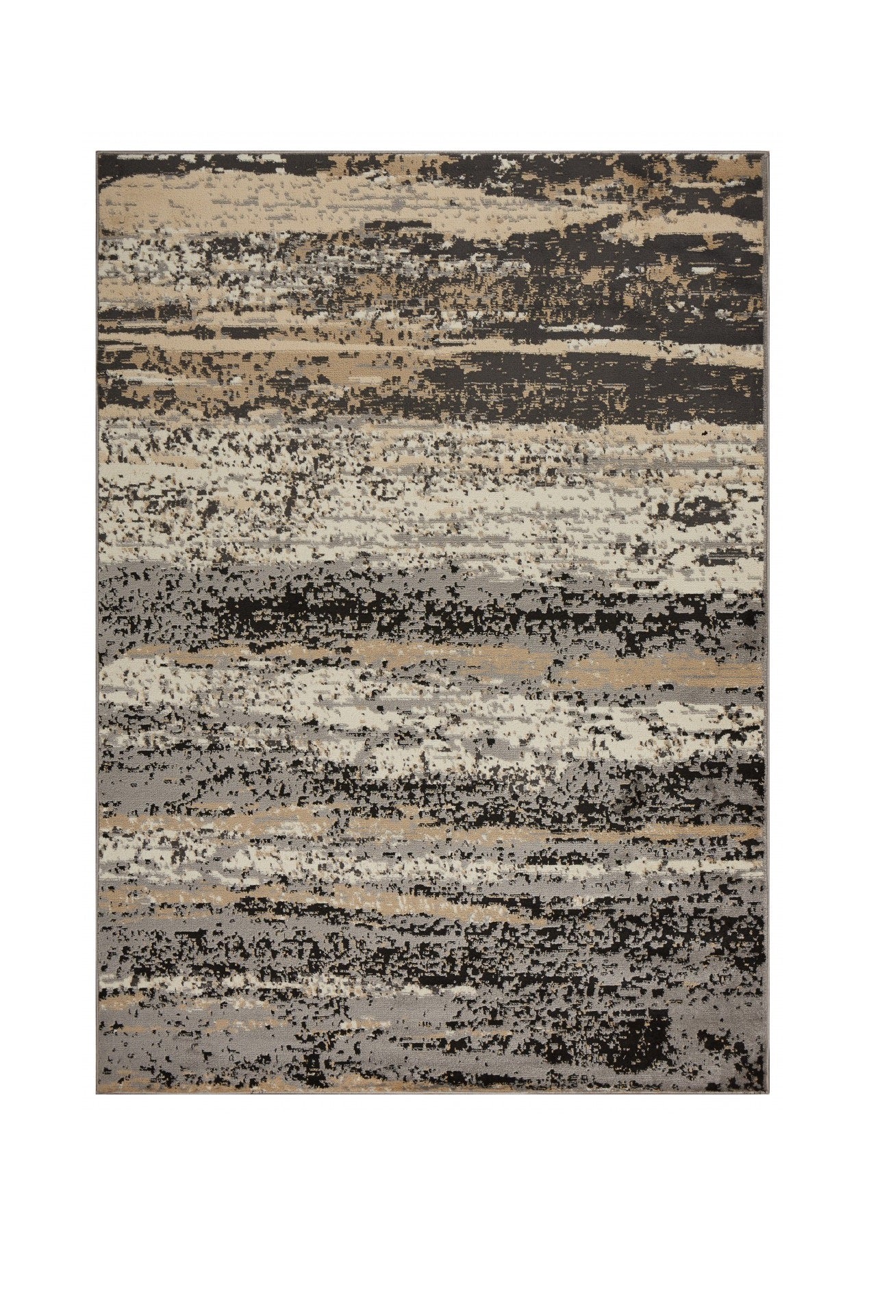 5' X 7' Beige and Black Abstract Desert Area Rug