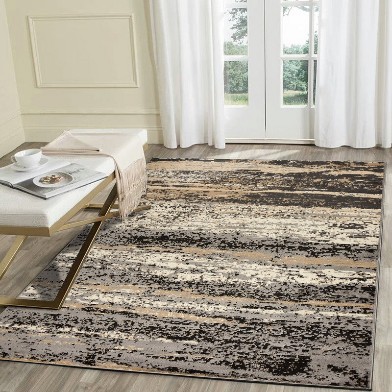 5' X 7' Beige and Black Abstract Desert Area Rug