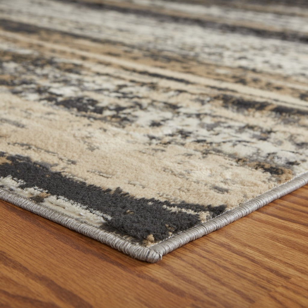 5' X 7' Beige and Black Abstract Desert Area Rug