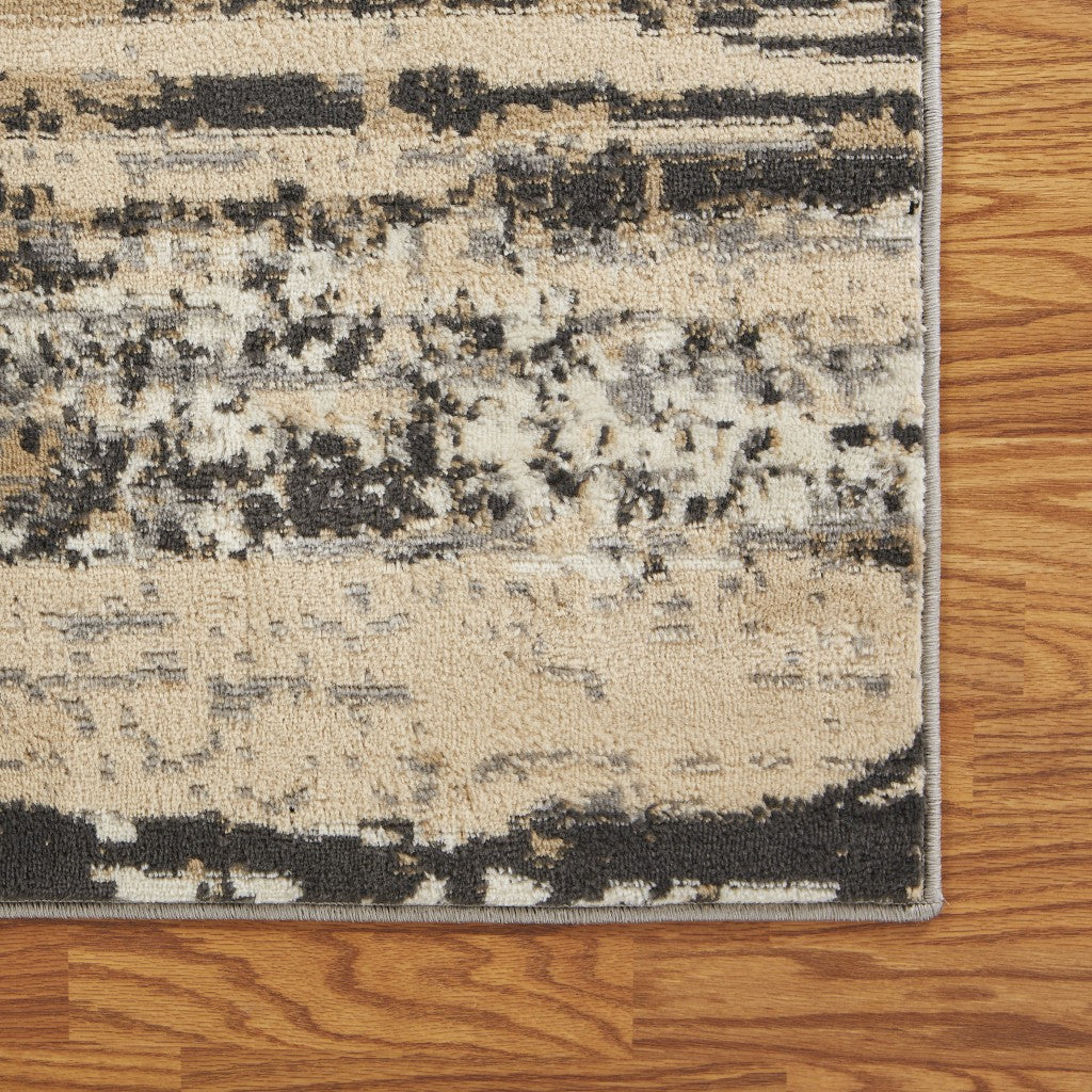 5' X 7' Beige and Black Abstract Desert Area Rug