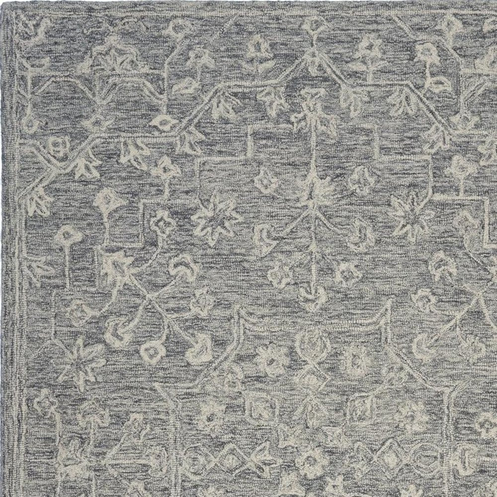 8’ Round Gray Floral Finesse Area Rug