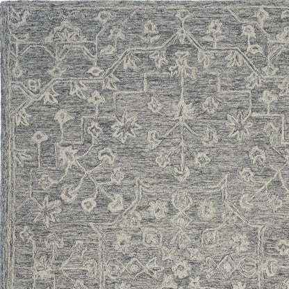 8’ Round Gray Floral Finesse Area Rug