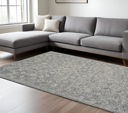8’ Round Gray Floral Finesse Area Rug