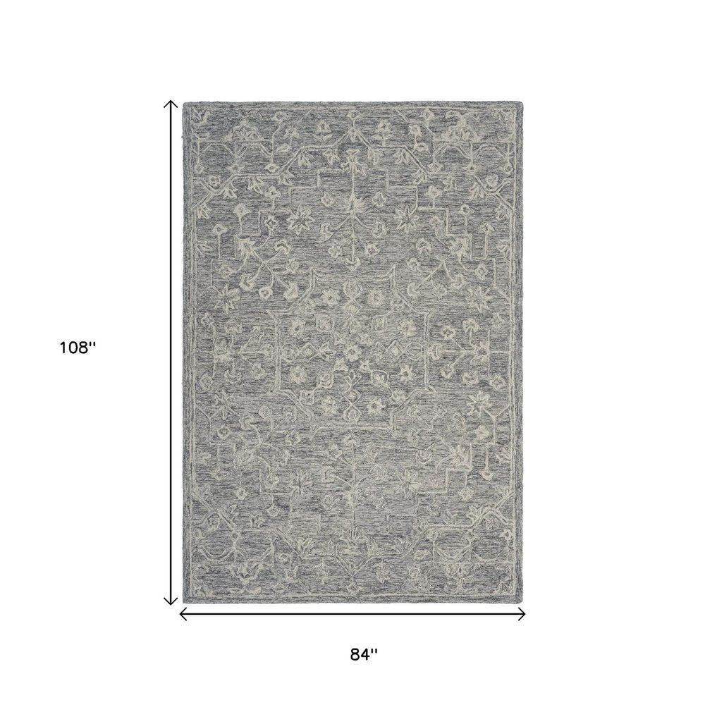 8’ Round Gray Floral Finesse Area Rug