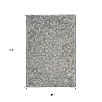 8’ Round Gray Floral Finesse Area Rug
