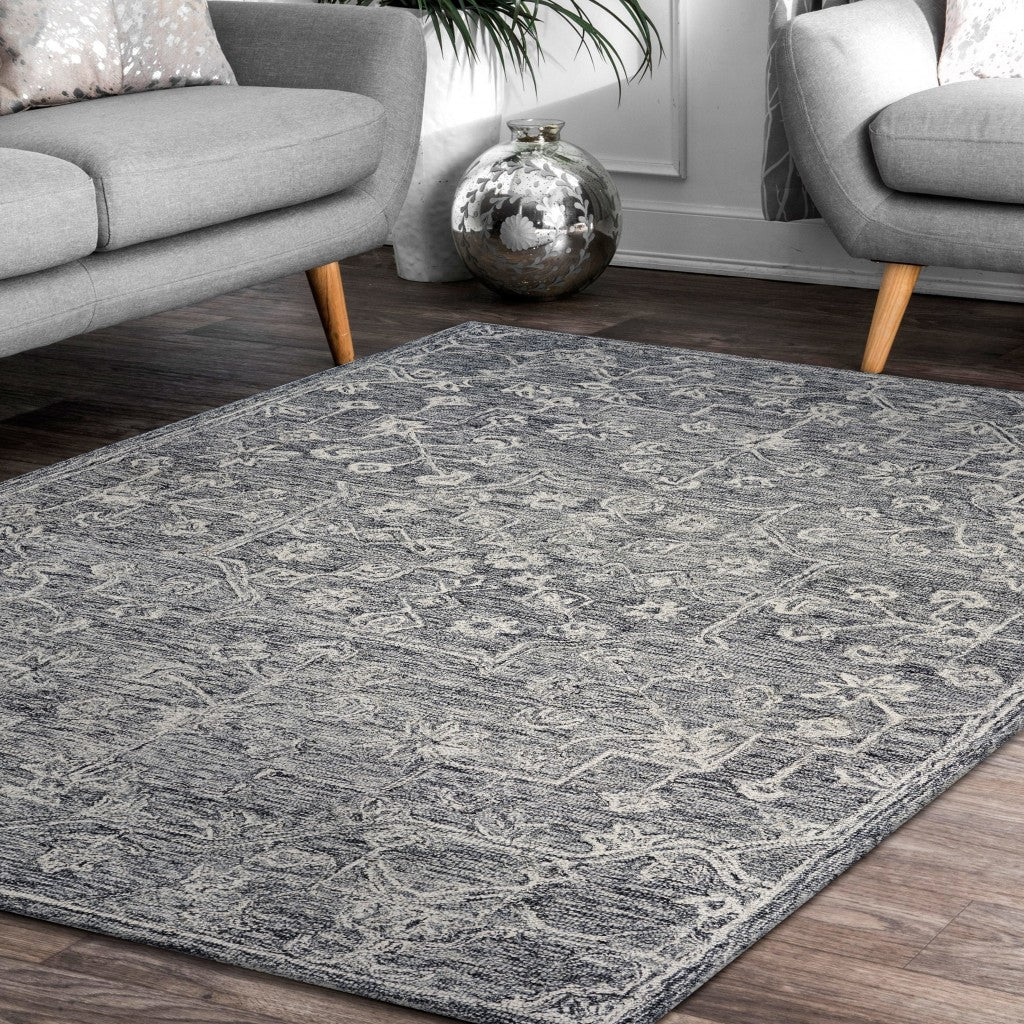 8’ Round Gray Floral Finesse Area Rug