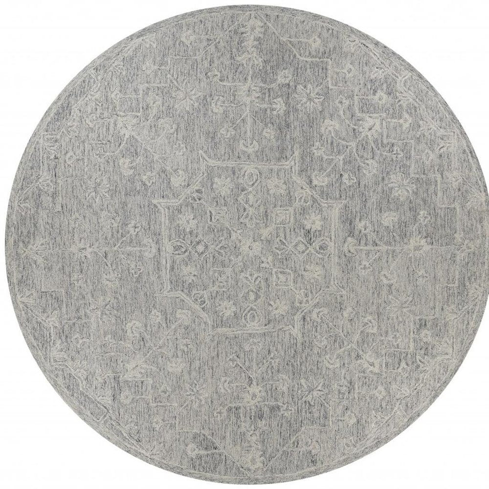 8’ Round Gray Floral Finesse Area Rug