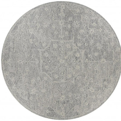 8’ Round Gray Floral Finesse Area Rug