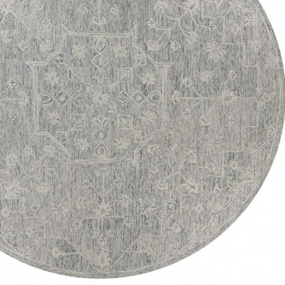 8’ Round Gray Floral Finesse Area Rug