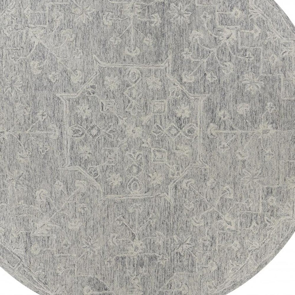 8’ Round Gray Floral Finesse Area Rug