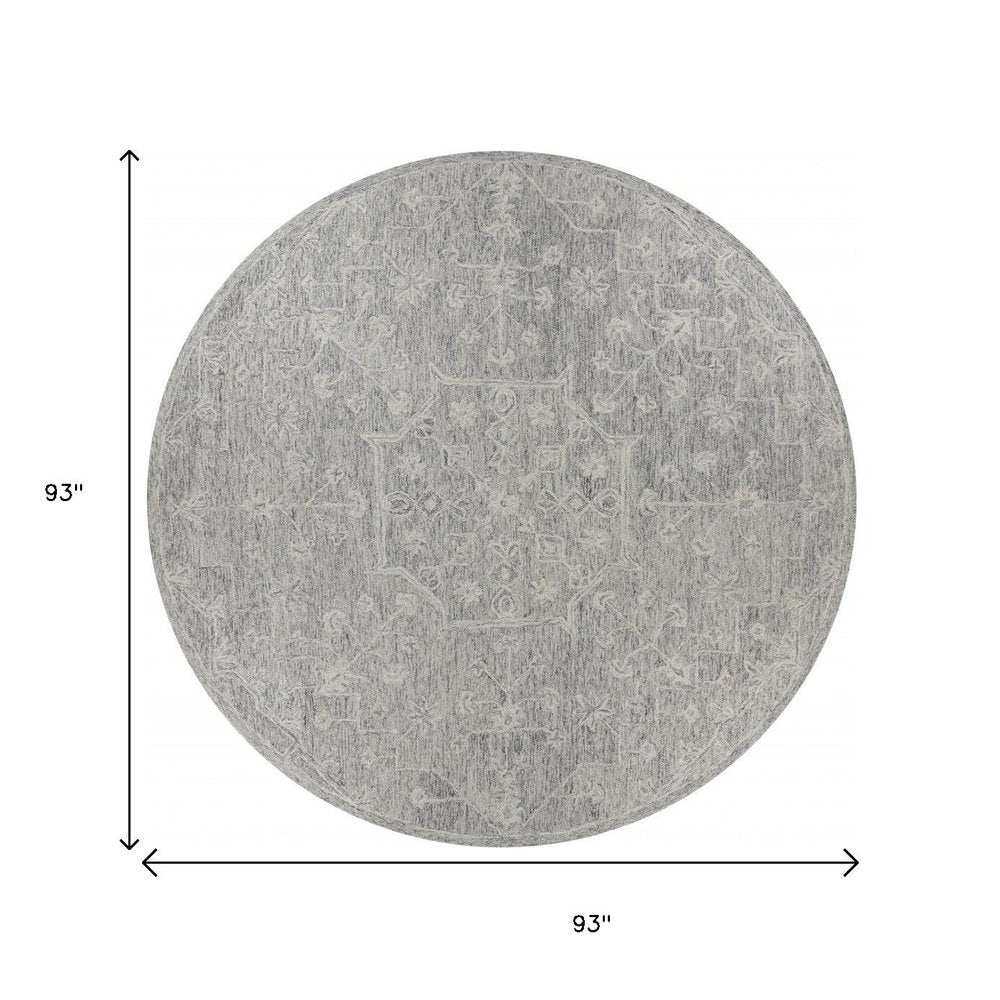 8’ Round Gray Floral Finesse Area Rug
