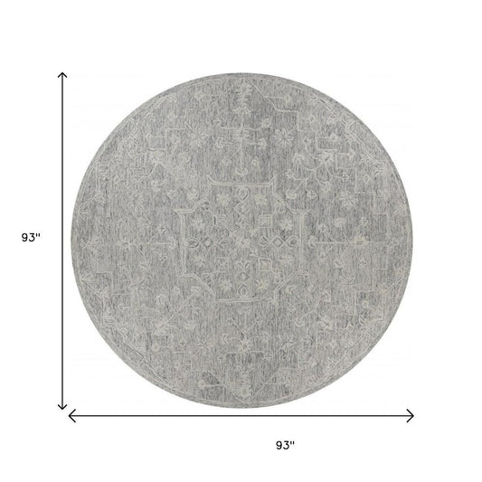 8’ Round Gray Floral Finesse Area Rug
