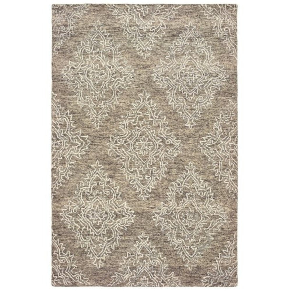 9' X 12' Khaki and White Damask Area Rug