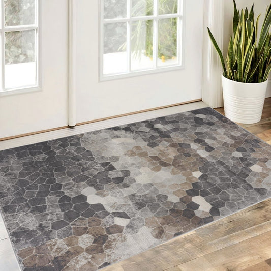 7' X 10' Beige Cobblestone Pattern Area Rug