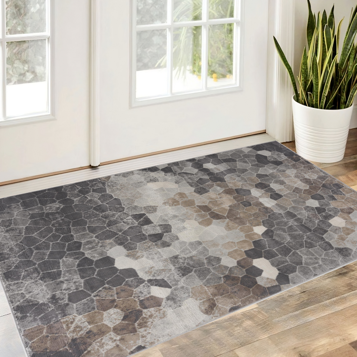 4' X 6' Beige Cobblestone Pattern Area Rug