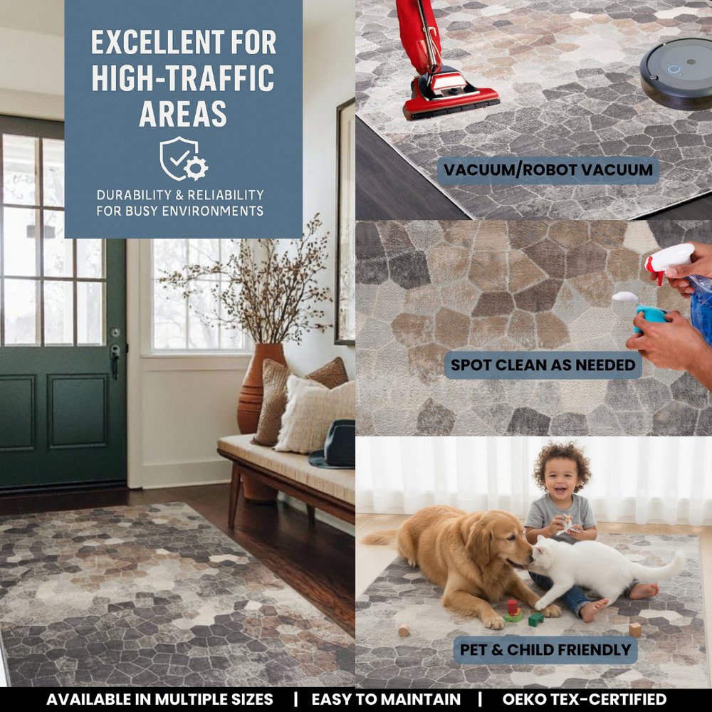 5' X 8' Beige Cobblestone Pattern Area Rug