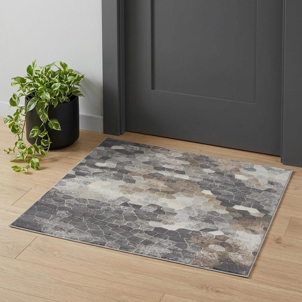 8' Beige And Gray Cobblestone Distressed Runner Rug
