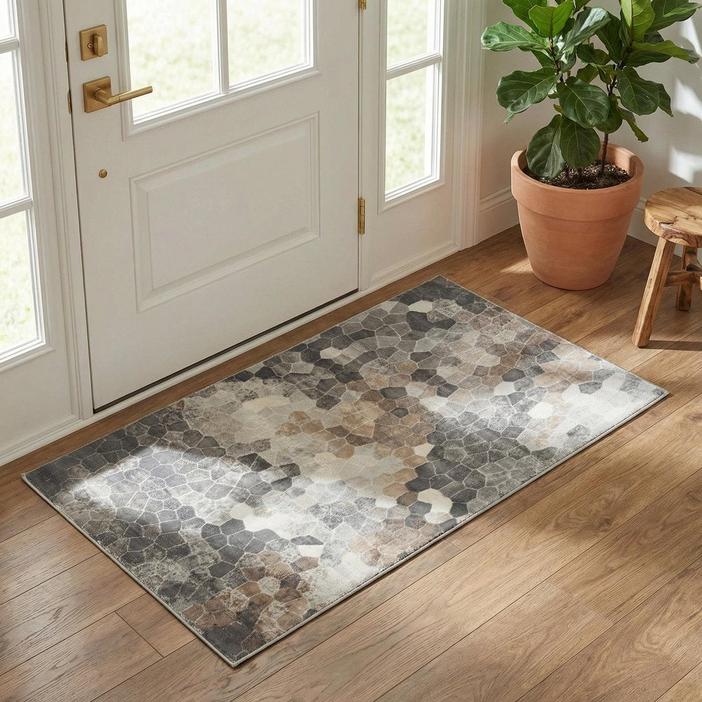 2' X 3' Beige Cobblestone Pattern Scatter Rug