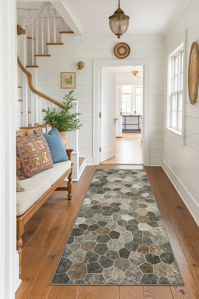 5' X 8' Beige Cobblestone Pattern Area Rug