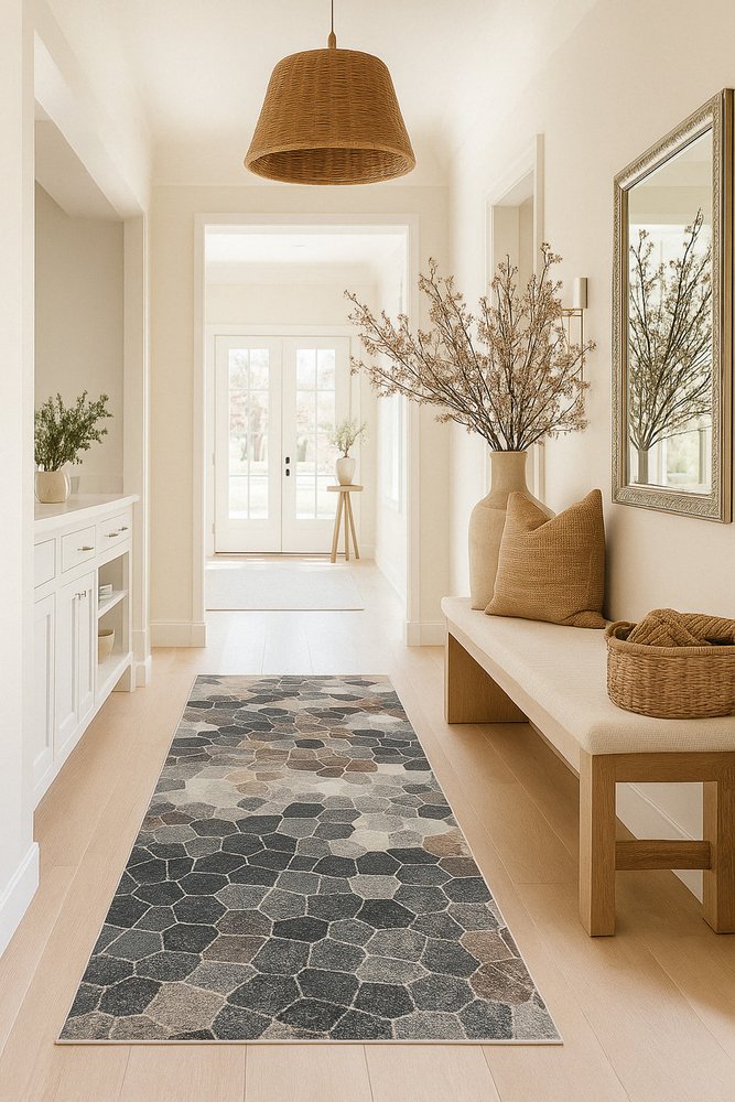 5' X 8' Beige Cobblestone Pattern Area Rug