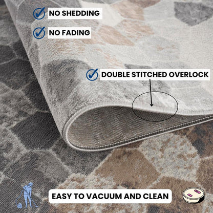 5' X 8' Beige Cobblestone Pattern Area Rug