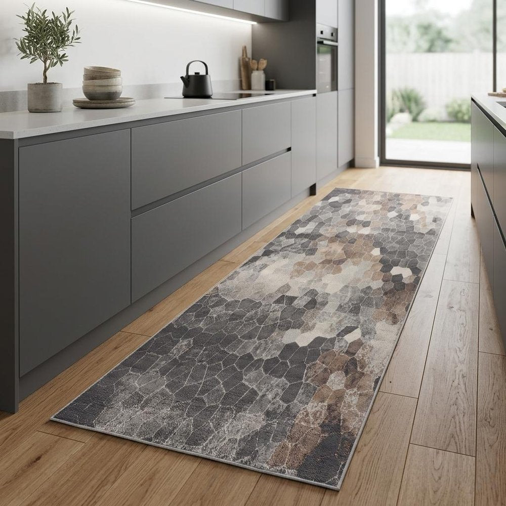 4' X 6' Beige Cobblestone Pattern Area Rug